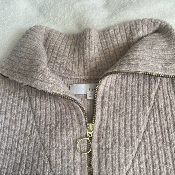 LOFT Cream Ribbed Quarter-Zip Sweater - Picture 3 of 9